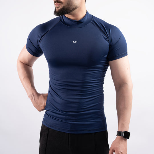 Navy Mock Neck Half Sleeve Compression Tee