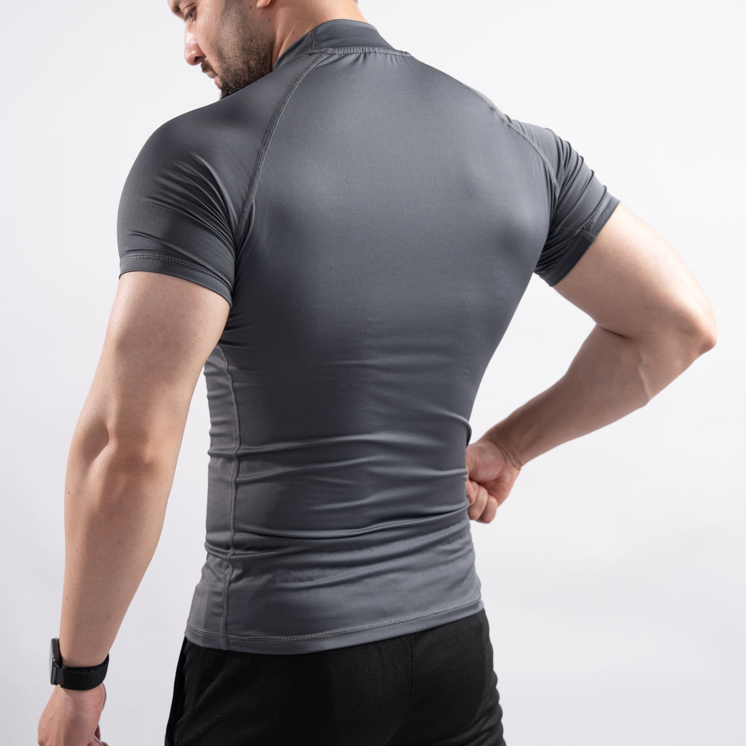 Gray Mock Neck Half Sleeve Compression Tee