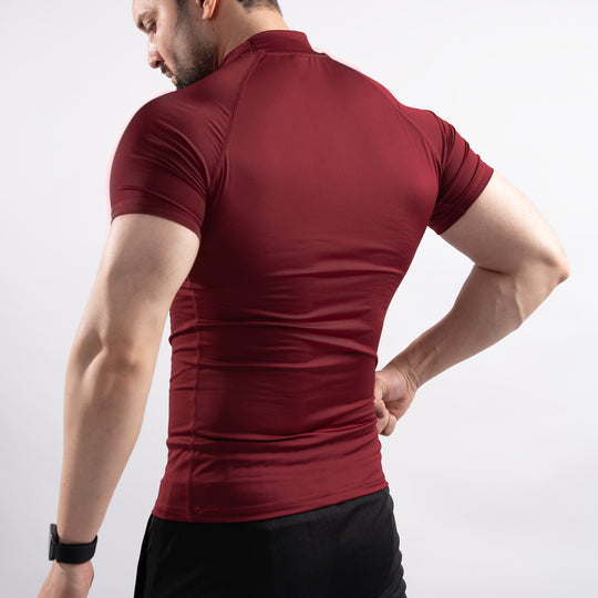 Maroon Mock Neck Half Sleeve Compression Tee