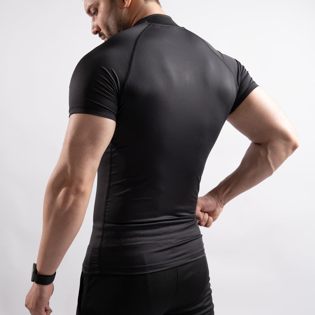 Black Mock Neck Half Sleeve Compression Tee