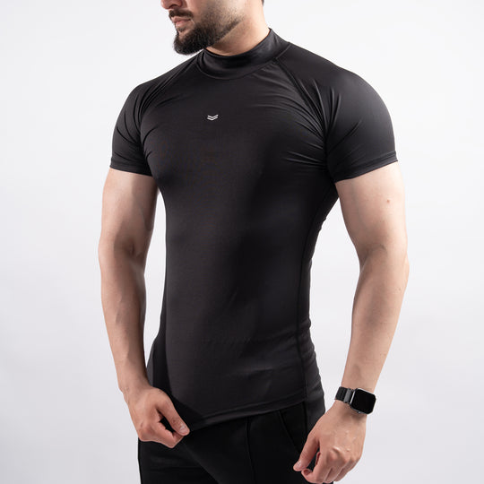 Black Mock Neck Half Sleeve Compression Tee