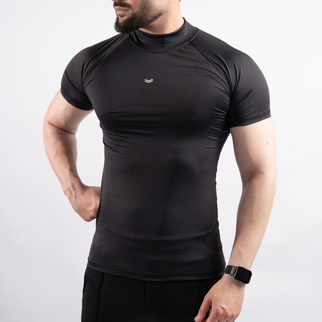 Black Mock Neck Half Sleeve Compression Tee