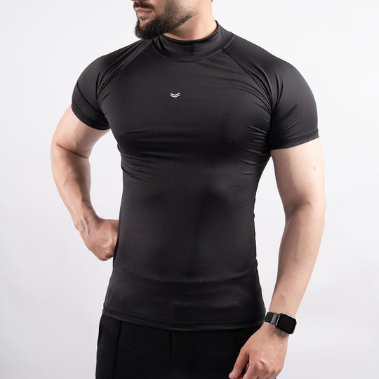 Black Mock Neck Half Sleeve Compression Tee