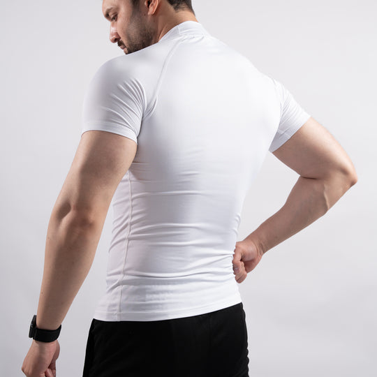 White Mock Neck Half Sleeve Compression Tee