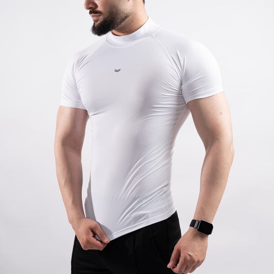 White Mock Neck Half Sleeve Compression Tee