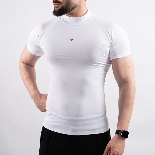 White Mock Neck Half Sleeve Compression Tee