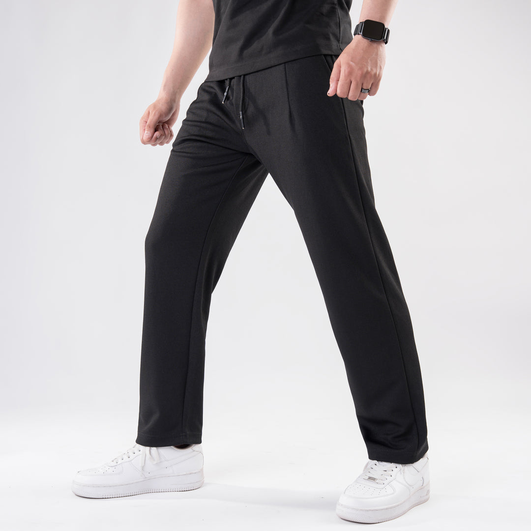 Black Straight Fit Pleated Trousers
