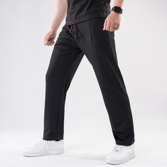 Black Straight Fit Pleated Trousers