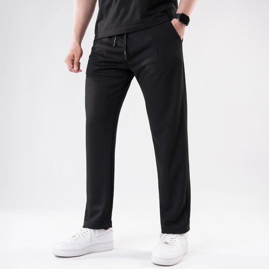 Black Straight Fit Pleated Trousers