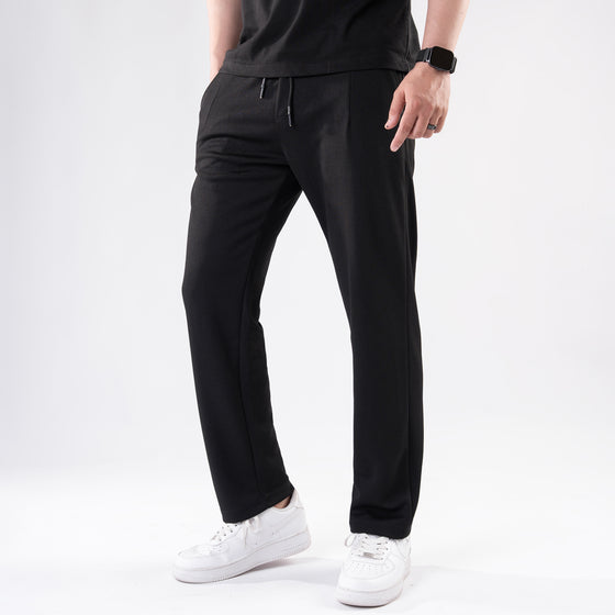 Black Straight Fit Pleated Trousers