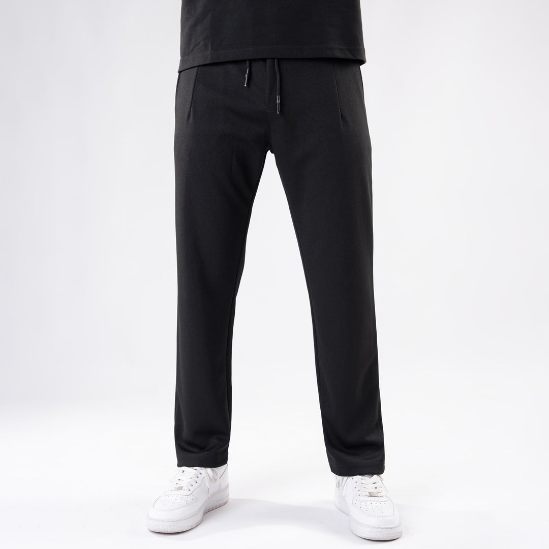 Black Straight Fit Pleated Trousers