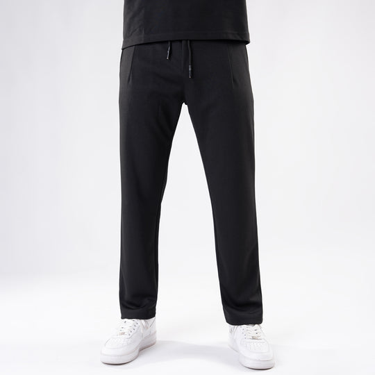Black Straight Fit Pleated Trousers