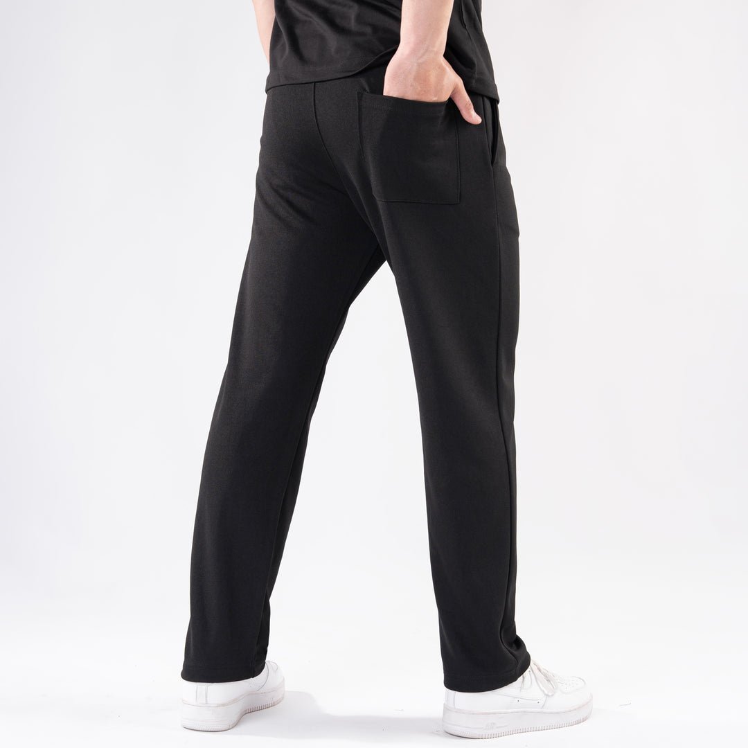 Black Straight Fit Pleated Trousers