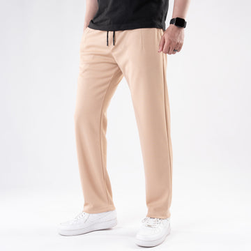 Beige Straight Fit Pleated Trousers