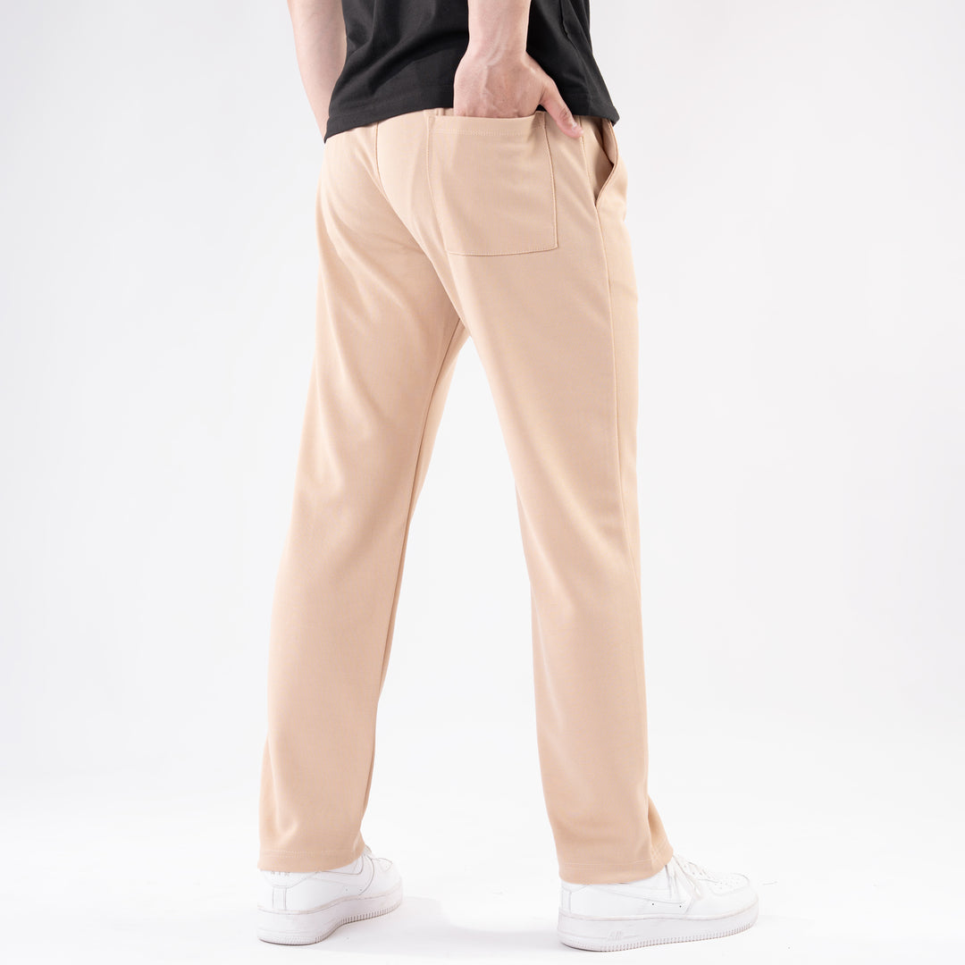 Beige Straight Fit Pleated Trousers