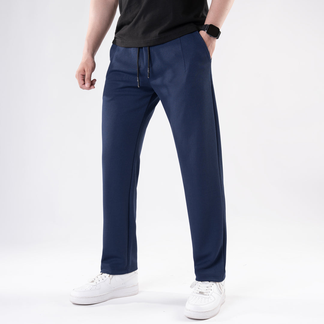Navy Straight Fit Pleated Trousers