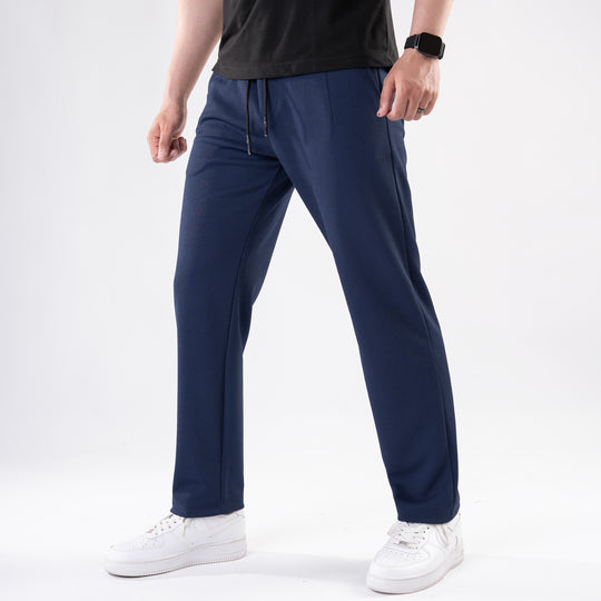Navy Straight Fit Pleated Trousers