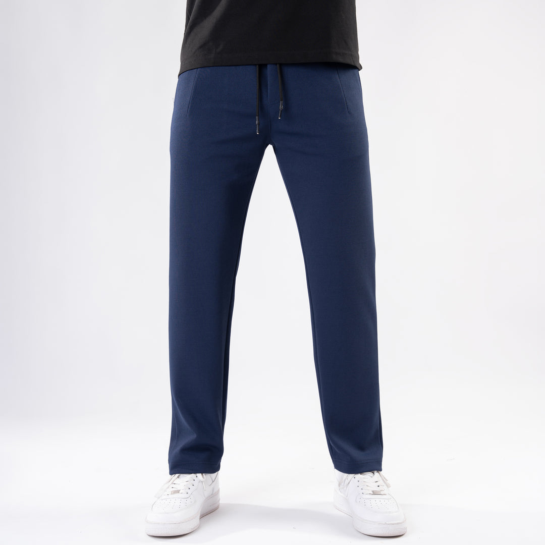 Navy Straight Fit Pleated Trousers
