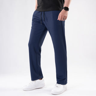 Navy Straight Fit Pleated Trousers