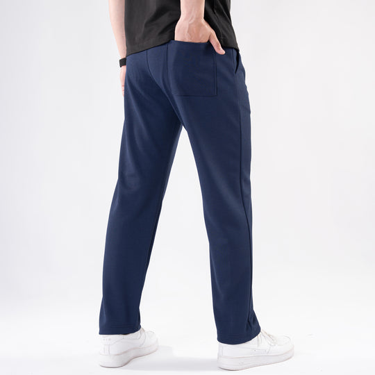 Navy Straight Fit Pleated Trousers