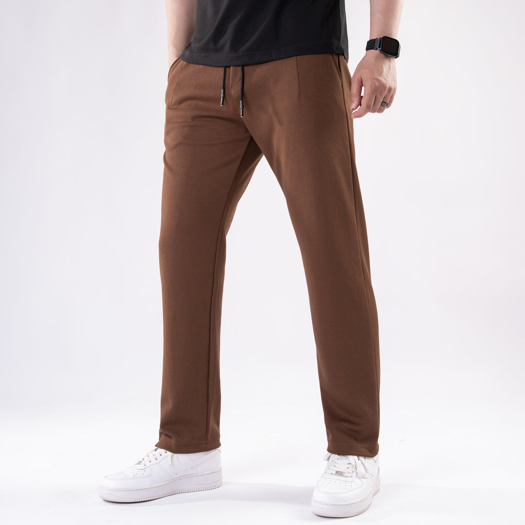 Brown Straight Fit Pleated Trousers
