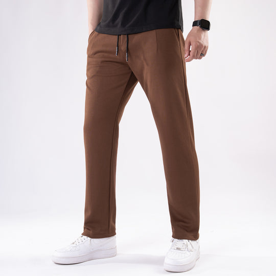 Brown Straight Fit Pleated Trousers
