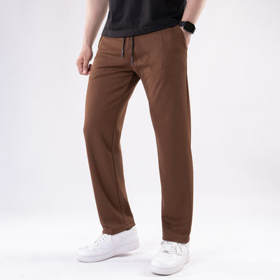 Brown Straight Fit Pleated Trousers