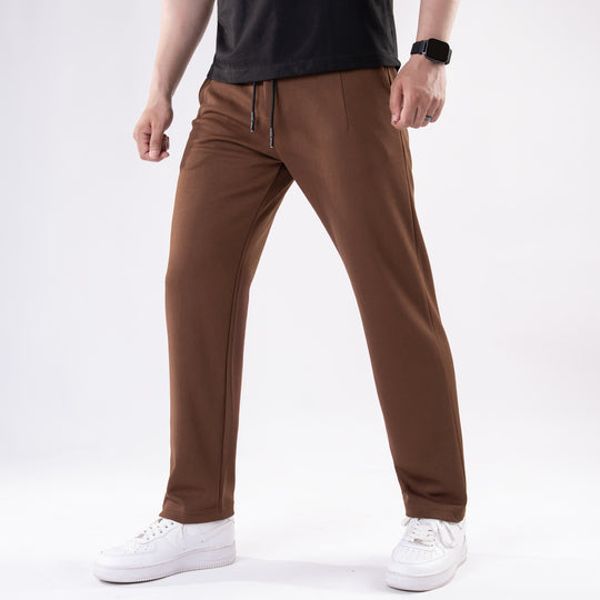 Brown Straight Fit Pleated Trousers