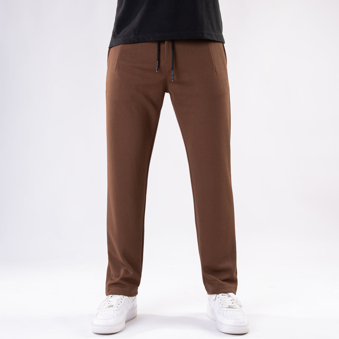 Brown Straight Fit Pleated Trousers