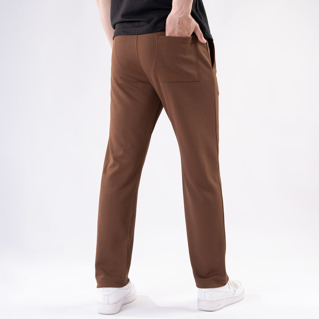 Brown Straight Fit Pleated Trousers