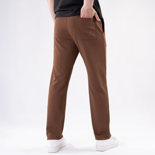 Brown Straight Fit Pleated Trousers