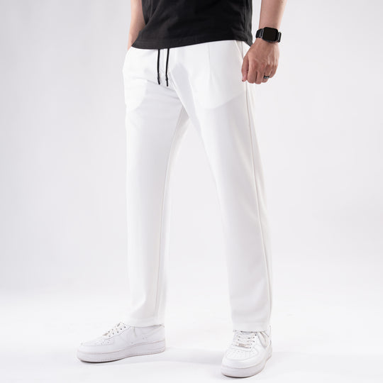 White Straight Fit Pleated Trousers