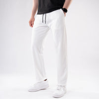 White Straight Fit Pleated Trousers