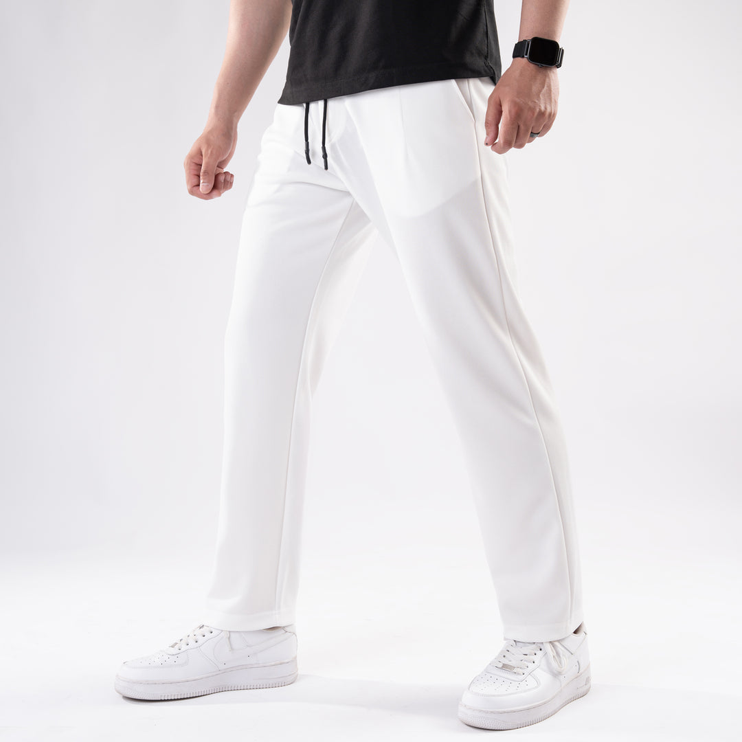 White Straight Fit Pleated Trousers