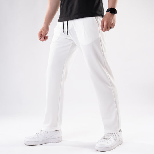 White Straight Fit Pleated Trousers