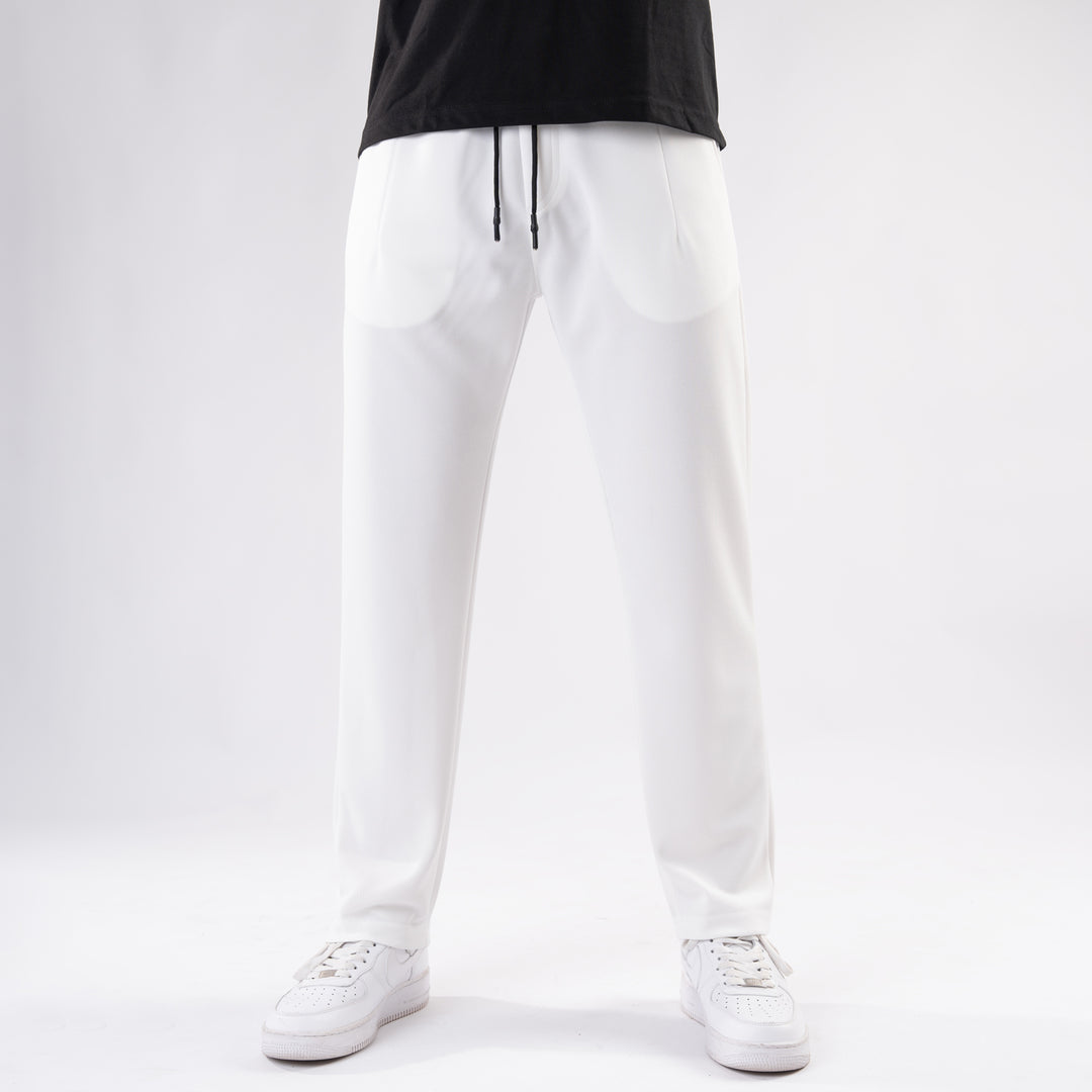 White Straight Fit Pleated Trousers