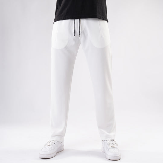 White Straight Fit Pleated Trousers