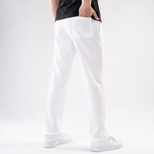 White Straight Fit Pleated Trousers