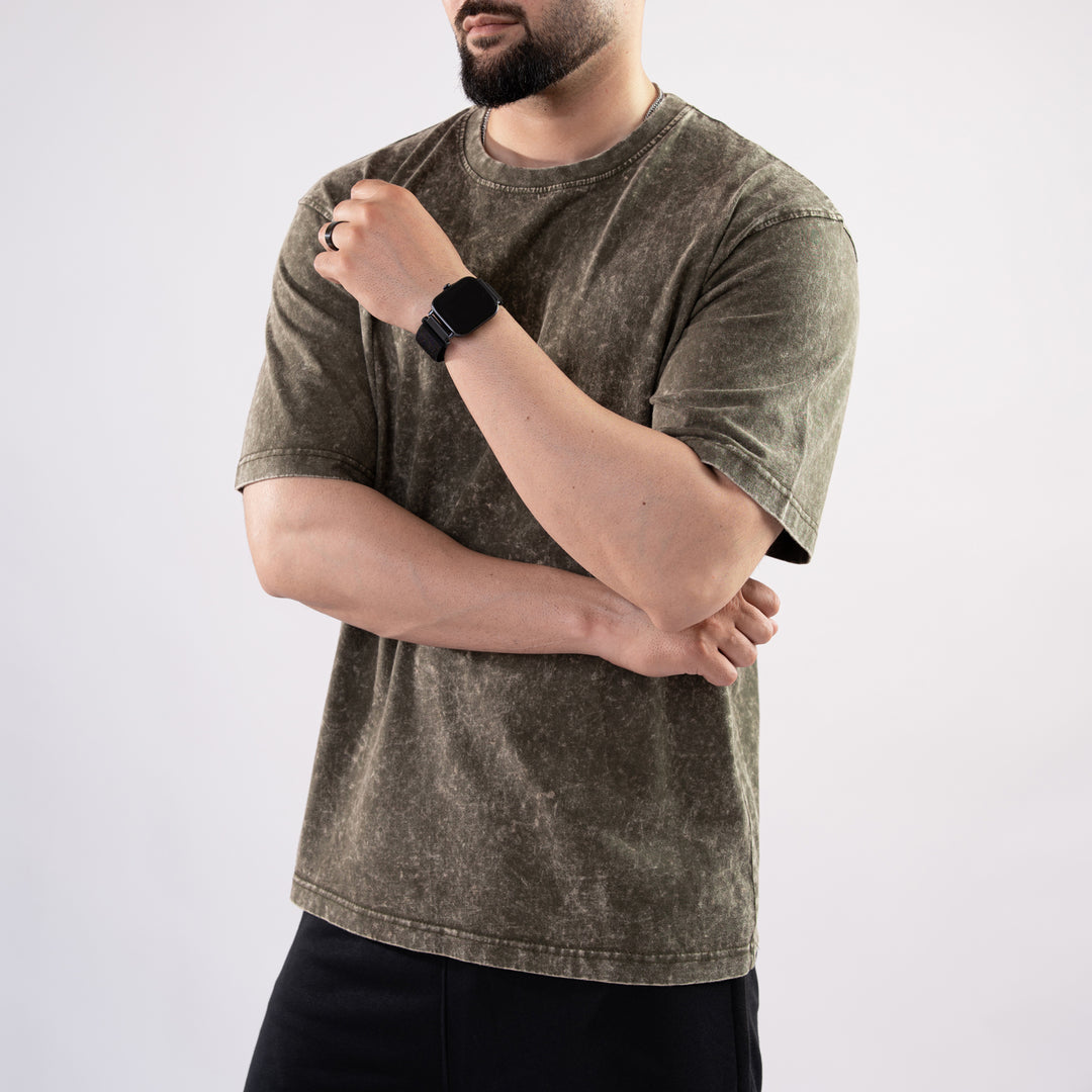 Olive Acid Wash Oversize T-Shirt