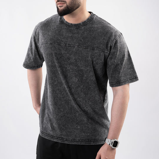 Gray Acid Wash Paneled Oversize T-Shirt