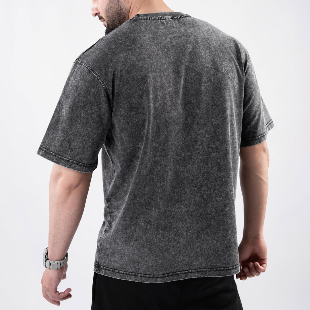 Gray Acid Wash Paneled Oversize T-Shirt