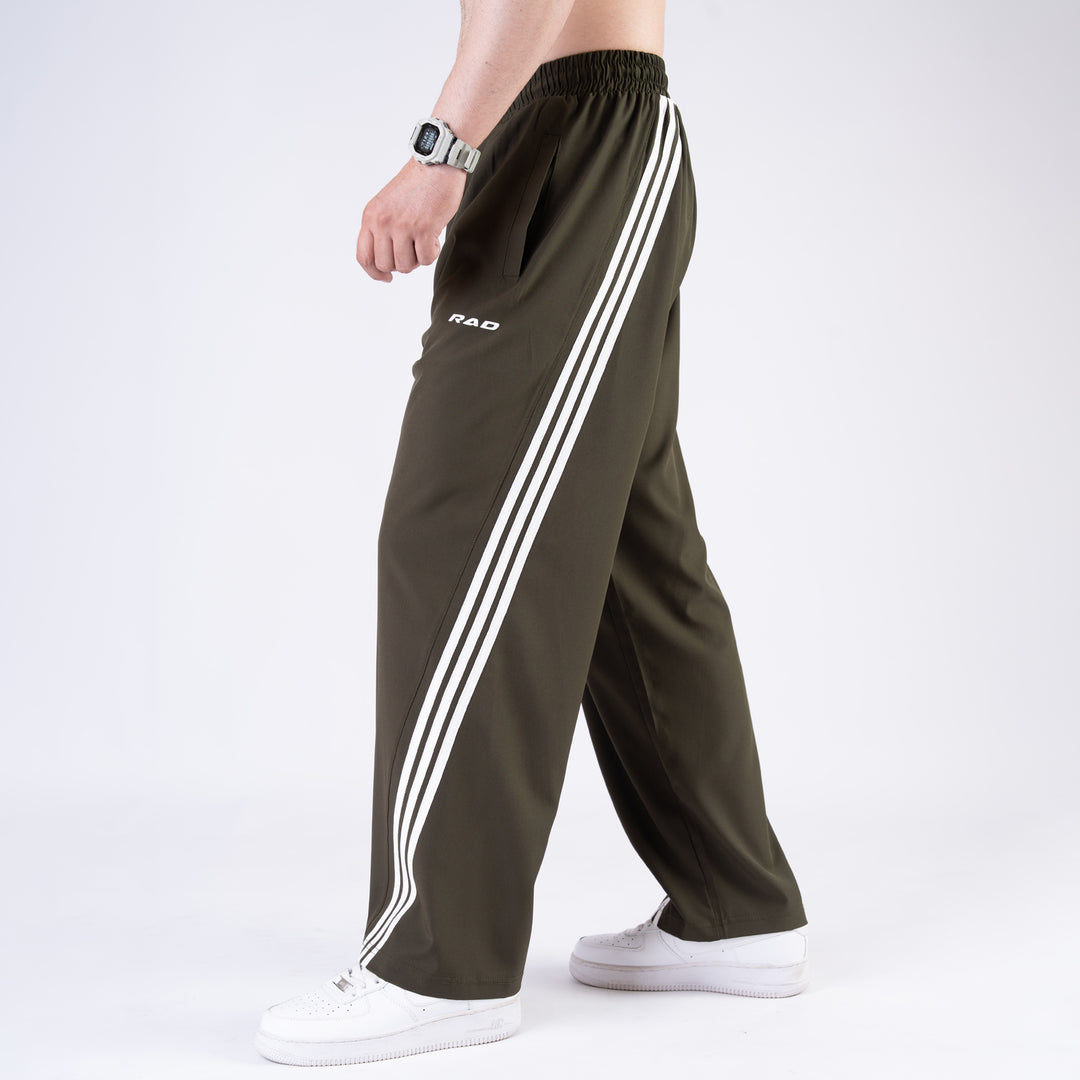 Olive Micro with Slant Stripes Baggy Fit Trousers