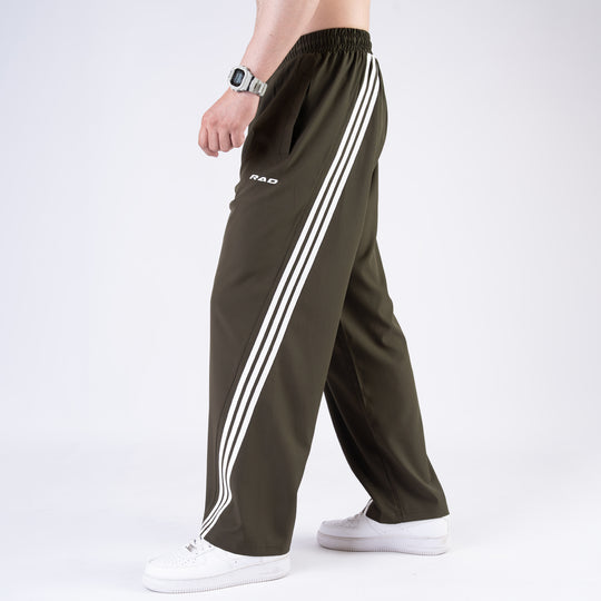 Olive Micro with Slant Stripes Baggy Fit Trousers