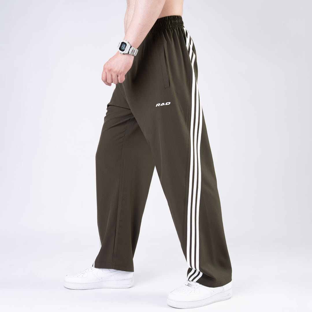 Olive Micro with Slant Stripes Baggy Fit Trousers