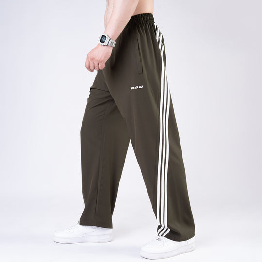 Olive Micro with Slant Stripes Baggy Fit Trousers