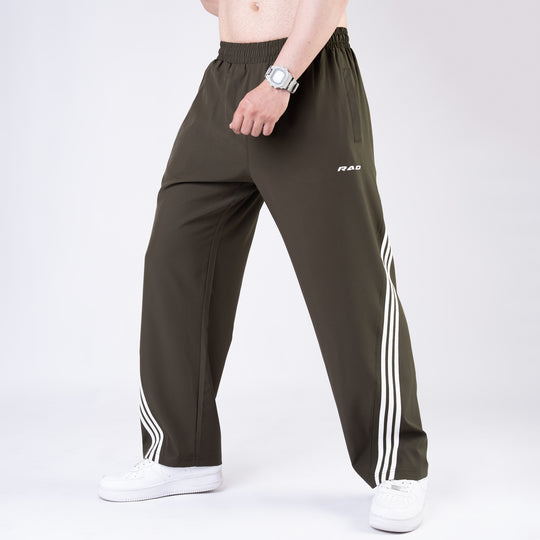 Olive Micro with Slant Stripes Baggy Fit Trousers