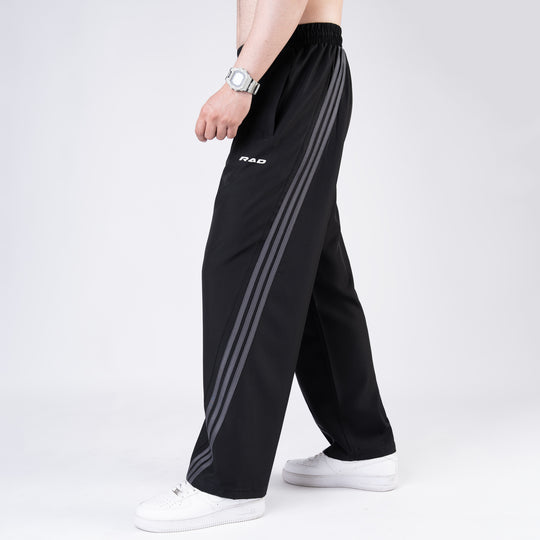 Black Micro with Slant Stripes Baggy Fit Trousers