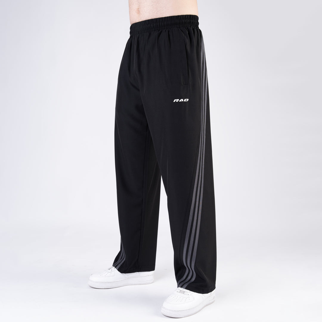 Black Micro with Slant Stripes Baggy Fit Trousers