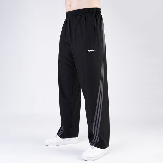 Black Micro with Slant Stripes Baggy Fit Trousers