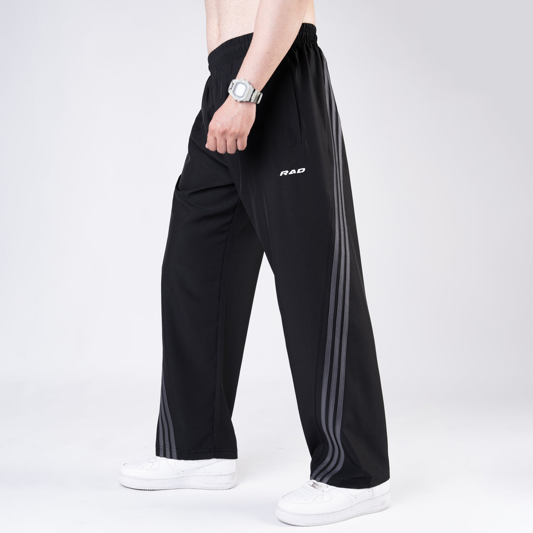 Black Micro with Slant Stripes Baggy Fit Trousers